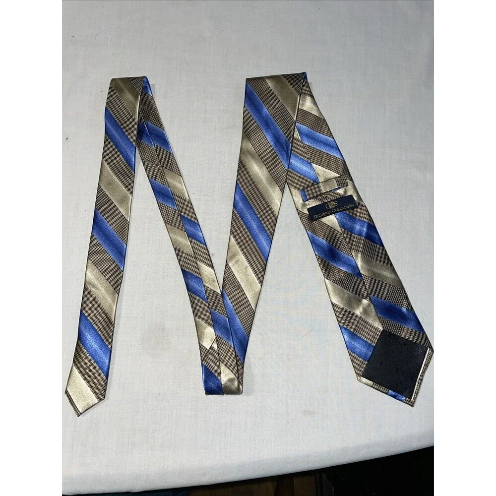 Desantis Collection Men’s Dress Tie Size 58” Gold Blue Striped Business Formal